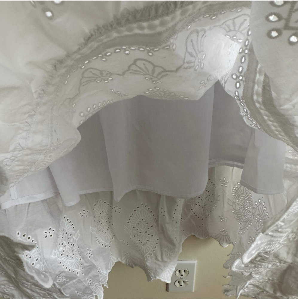 NWT Jason Wu Eyelet 2 Pc Set Tiered Ruffled Midi Skirt & Corset Crop Top White M - Picture 15 of 16